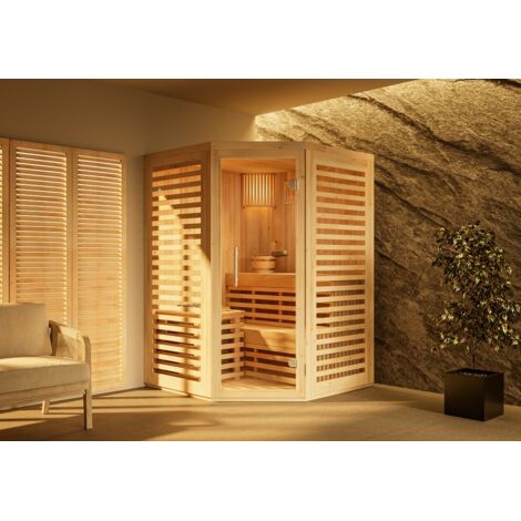 FinnTherm Innensauna Svala Innensauna 1 Sitzbänke aus Holz, Saunakabine mit 42 mm Wandstärke, Dampfsauna mit Montagematerial