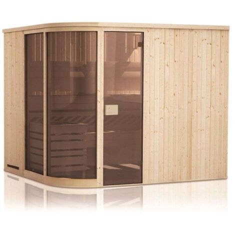 FinnTherm Innensauna Verve Innensauna 2 Sitzbänke aus Holz , Saunakabine mit 40 mm Wandstärke, Dampfsauna mit Montagematerial