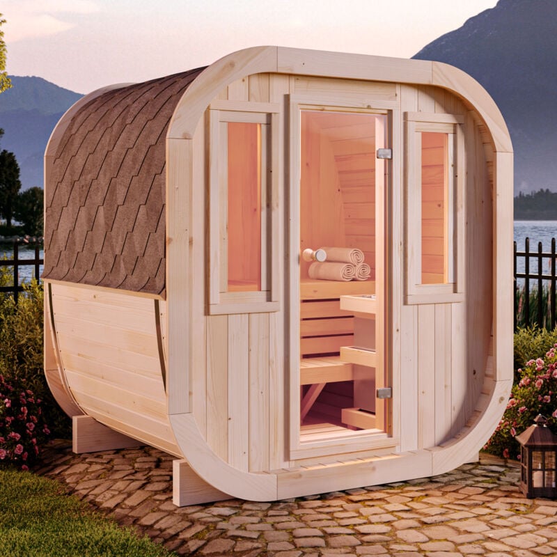 Finntherm - Sauna tonneau ScandiCube Mini xs Naturel , 42 mm Épaisseur de paroi 210 x 160 cm