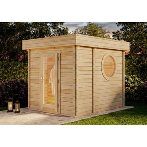 FinnTherm Saunahaus Cubus-70 B Gartensauna 3 Sitzbänke aus Holz, Sauna mit 70 mm Wandstärke, Außensauna mit Montagematerial