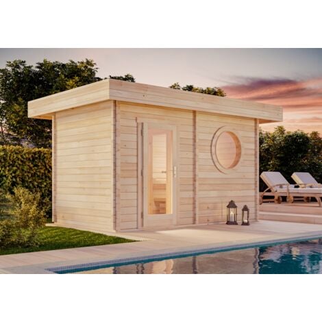 FinnTherm Saunahaus Cubus-70 C Gartensauna 3 Sitzbänke aus Holz, Sauna mit 70 mm Wandstärke, Außensauna mit Montagematerial