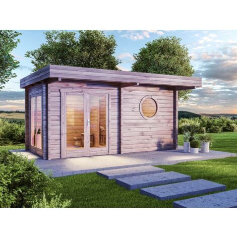 FinnTherm Saunahaus Enns-70 Gartensauna 3 Sitzbänke aus Holz, Sauna mit 70 mm Wandstärke, Außensauna mit Montagematerial