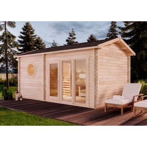FinnTherm Saunahaus Genf-70 Gartensauna 4 Sitzbänke aus Holz, Sauna mit 70 mm Wandstärke, Außensauna mit Montagematerial