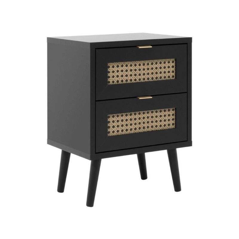 Finori - Chevet Vienna61A 2 tiroirs noirs avec façades effet osier