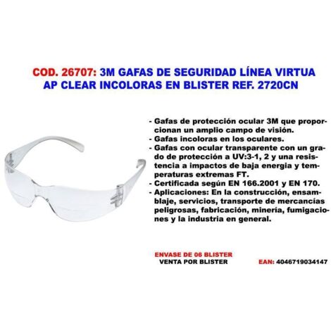 finstock 3m gafas 2720c linea virtua ap clear incoloras 2720cn