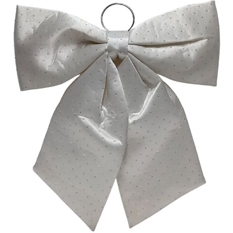 Fiocco in tessuto color argento con diamanti decorazione natalizia da appendere -34 cm