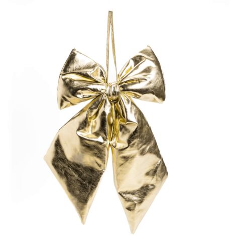 Fiocco in tessuto color champagne metallico decorazione natalizia da appendere -34 cm