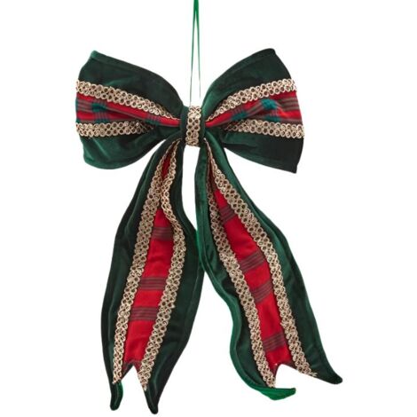 Fiocco in tessuto color verde e rosso decorazione natalizia da appendere, da h 35 cm