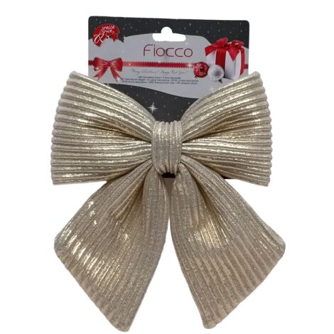 Fiocco in tessuto rigato decorazione natalizia per albero e ghirlanda dietro porta -13 cm / Beige