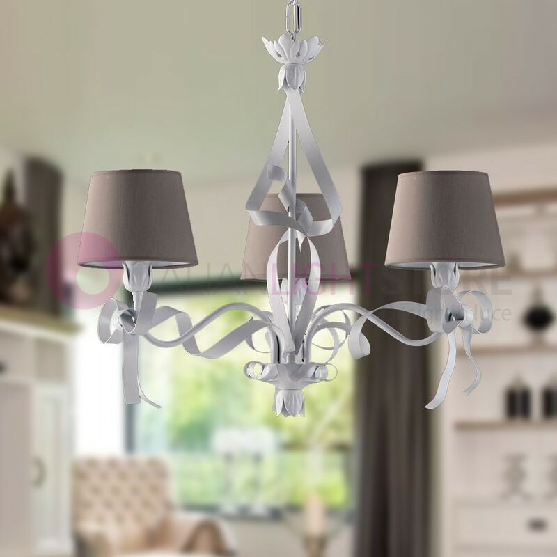 Fiocco Lampadario a 3 Luci Bianco Classico Shabby