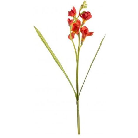 Fiore artificiale Fresia Arancio h 56 cm effetto realistico con foglie verdi