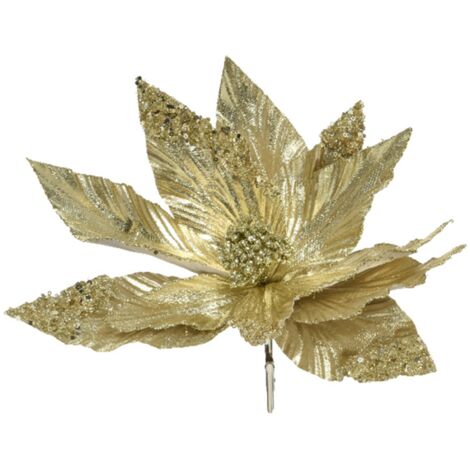 FIORE CON CLIP 30X5CM ORO CHIARO DECORAZIONE ADDOBBI