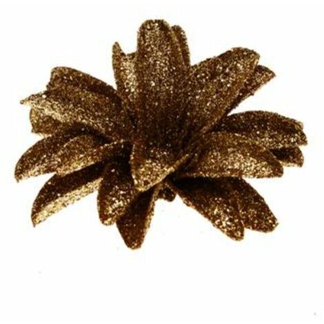 Fiore con clip e glitter Ø12 cm per albero natale - colore marrone - addobbo decorazione natalizia