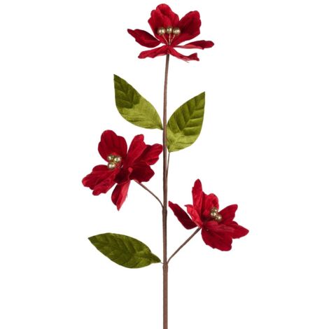 Fiore decorativo color rosso per decorazioni e composizioni, con 3 fiori, da h 72 cm