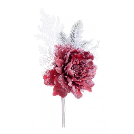 Fiore decorativo "Ginny" innevato color Rosso per interni ed esterni h 52 cm