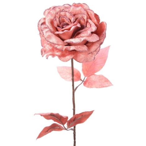 Fiore decorativo rosa con glitter cm 10 x 22 x 60 h