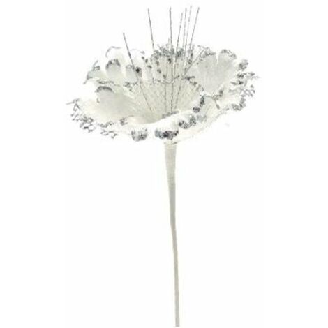 Fiore decorato per albero natale - colore argento - addobbo decorazione natalizia