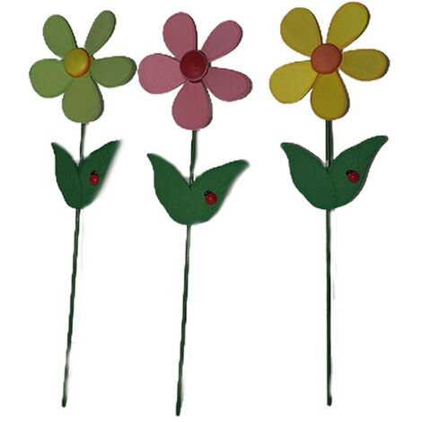 Fiore girandola rosa verde giallo in legno decorazione addobbi per la casa set6 per abbellire terrazzo giardino a tema primavera
