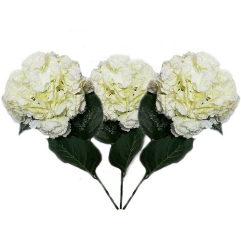 Fiore Ortensia con stelo foglie set da 3 bianco per addobbare decorare casa negozio
