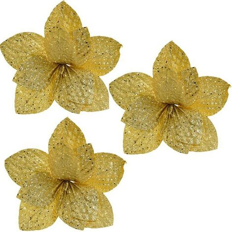 Fiore stella oro per albero di natale addobbi decorazioni natalizi appendere set 3 glitter ornamento allestimento ghirlande casa