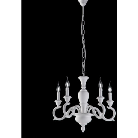 Fiorenza Lampadario in legno bianco shabby 5 luci 110 Ø50 BL172-5-BCO