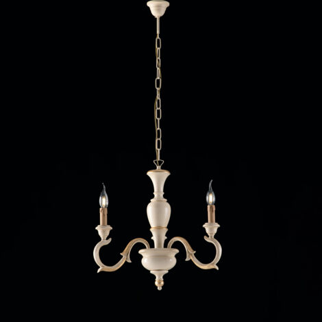 Fiorenza Lustre En Bois Ivoire Et Feuille D'Or 3 Lumières 110 D.43 Bl172-3-Av