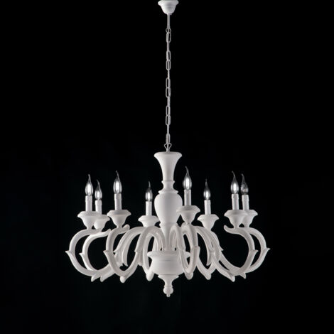 Fiorenza - Schäbiger weißer Holzkronleuchter 8 Lichter 125 - Ø93 - BL172-8-BCO