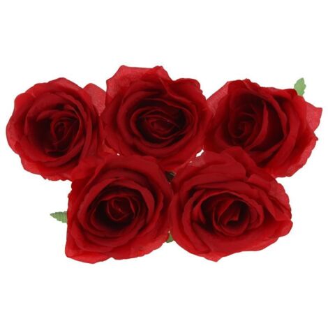 Fiori artificiali a forma di testa di rosa per decorazioni 5 pezzi - Rosso
