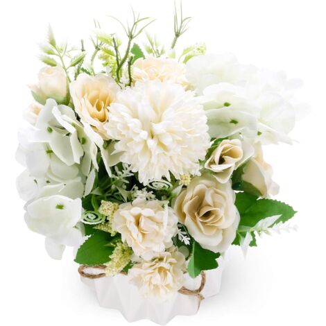 Fiori artificiali con vaso, composizioni floreali di ortensie e rose finte, fiori finti, piante artificiali per la decorazione della casa, tavolo da matrimonio, finestra, soggiorno, camera da letto, u