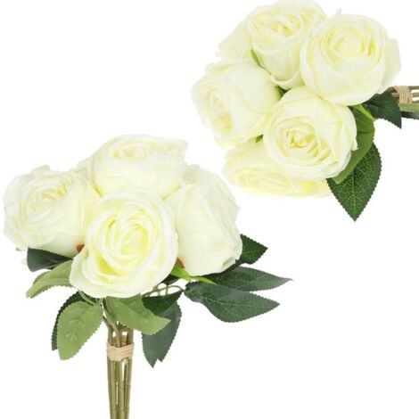 Fiori artificiali Rose 7 pezzi Bouquet di rose già pronto Composizione floreale per vaso - Bianco