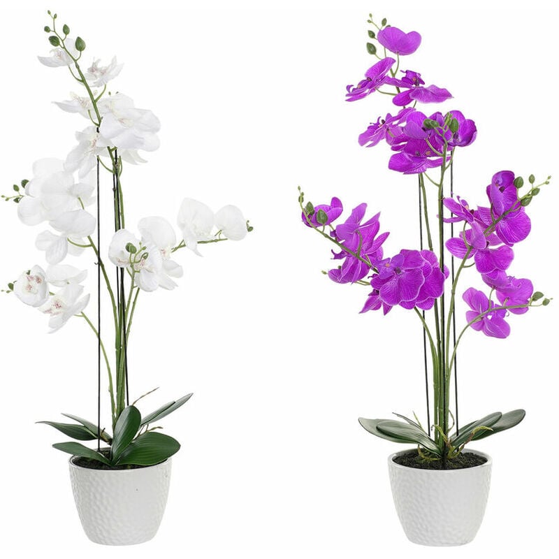 Image of Dkd Home Decor - Fiori Decorativi 44 x 27 x 77 cm Lilla Bianco Verde Orchidea (2 Unità)