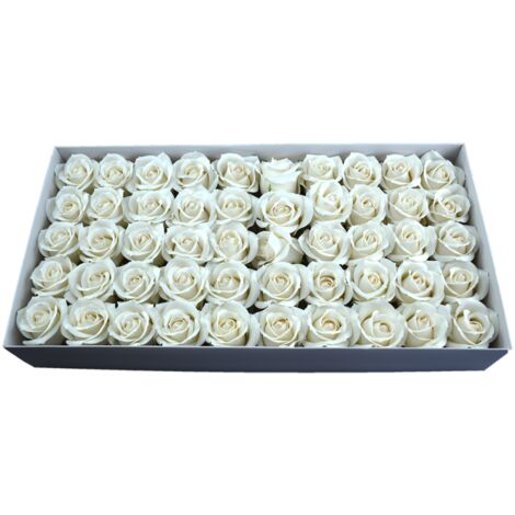 FIORI DI SAPONE ROSE 50 PEZZI IN UNA SCATOLA - ROSE DECORATIVE COLOR CREMA PER IL BAGNO E COME REGALO