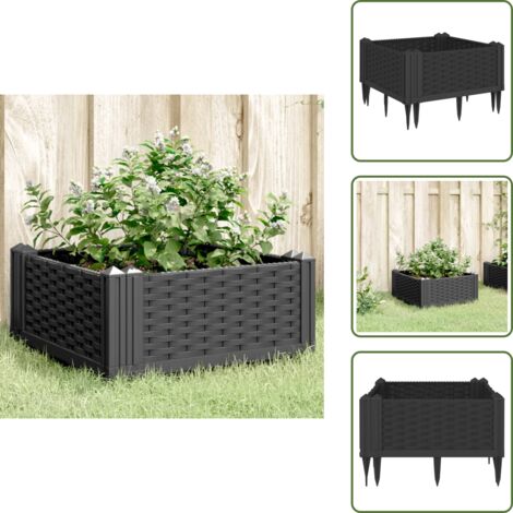 Fiori - vidaXL Fioriera da Giardino con Picchetti Nera 42,5x42,5x28,5 cm PP - Coltivazione