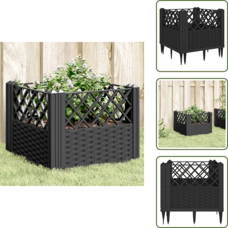 Fiori - vidaXL Fioriera da Giardino con Picchetti Nera 43,5x43,5x43,5 cm PP - Coltivazione