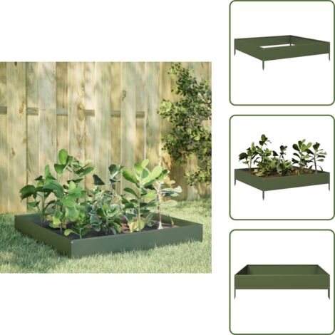 Fiori - vidaXL Fioriera Rialzata Giardino Verde Oliva 100x100x26 cm Acciaio - Acciaio