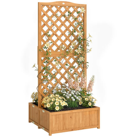 Fioriera a traliccio in legno per piante rampicanti con 2 contenitori pieghevoli e base a doghe, 73x70x170 cm, colore naturale.