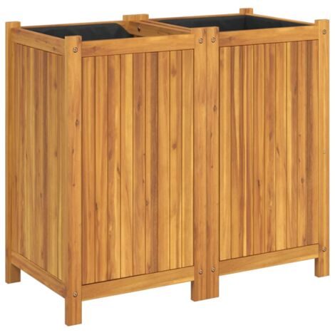 Fioriera aiuola rialzata vassoio piante fiori terrazza giardino con fodera 84 x 42 x 75 cm legno massello di acacia marrone 020038146