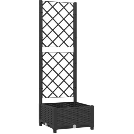 Fioriera aiuola rialzata vassoio piante fiori terrazza giardino con traliccio 40 x 40 x 121,5 cm PP nero 020038285