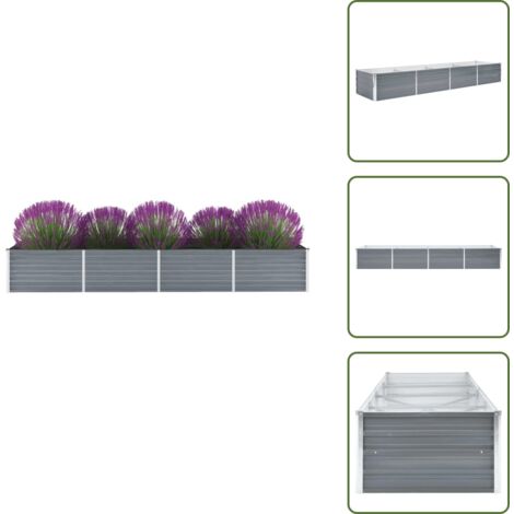 Fioriera all'aperto - vidaXL Letto Rialzato Giardino in Acciaio Zincato 320x80x45 cm Grigio - Letto in metallo