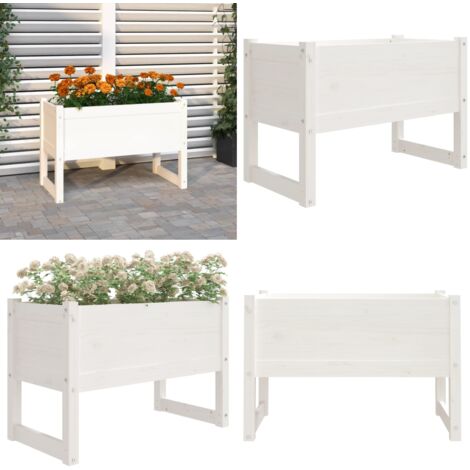 Fioriera Bianca 78x40x52 cm in Legno Massello di Pino - Fioriera per giardino - Fioriera per balcone