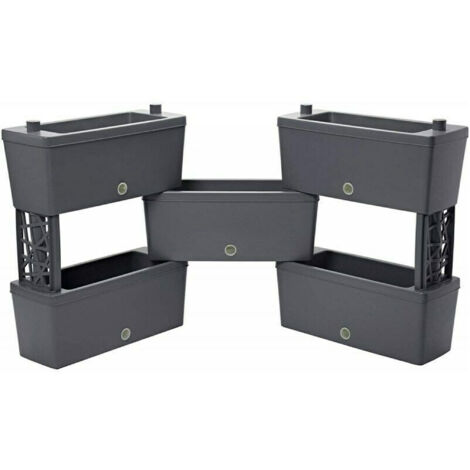 FIORIERA BRIK KIT 5 VASI IRRIGAZIONE VASI COMUNICANTI 59X23X27 DI COLORE GRIGIO