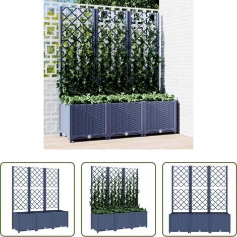 Fioriera con graticcio -  Fioriera da Giardino con Graticcio Grigio Blu 120x40x136 cm PP