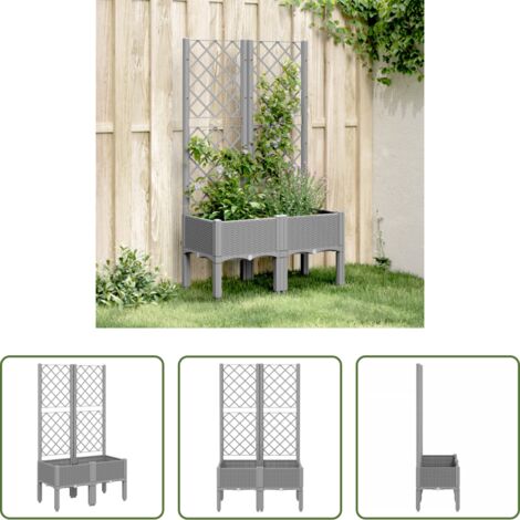 Fioriera con graticcio -  Fioriera da Giardino con Graticcio Grigio Chiaro 80x40x142cm PP