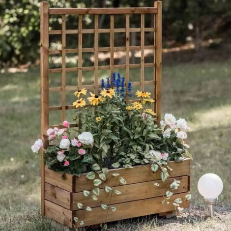 Fioriera con grigliato 80x32x120h cm in legno massello