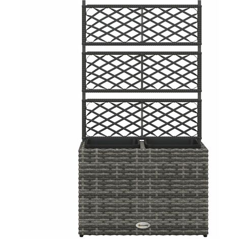 Fioriera con Grigliato per Rampicanti con 2 Vasi 57x30x107 cm in Acciaio e Rattan PE Grigio