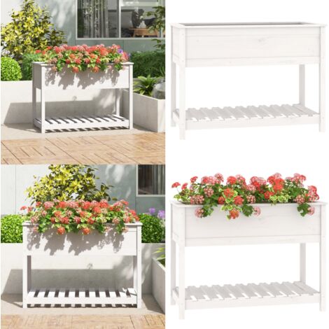 Fioriera con Mensola Bianca 111,5x54x81 cm Legno Massello Pino - Mensola per piante - Fioriera da giardino
