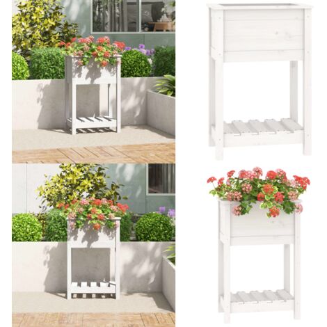 Fioriera con Mensola Bianca 54x34,5x81cm Legno Massello di Pino - Fioriera da giardino - Mensola per piante