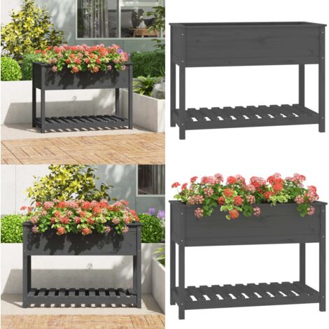 Fioriera con Mensola Grigia 111,5x54x81 cm Legno Massello Pino - Vaso da giardino - Mensola