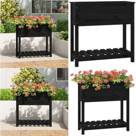 Fioriera con Mensola Nera 82,5x34,5x81cm Legno Massello di Pino - Fioriera da giardino - Mensola per piante