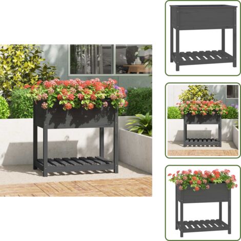 Fioriera con mensola - vidaXL Fioriera con Mensola Grigia 82,5x54x81cm in Legno Massello Pino - Fioriera per balcone